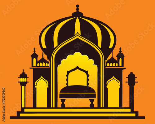 Detailed silhouette vector illustration of an ornate mughal emperor s throne