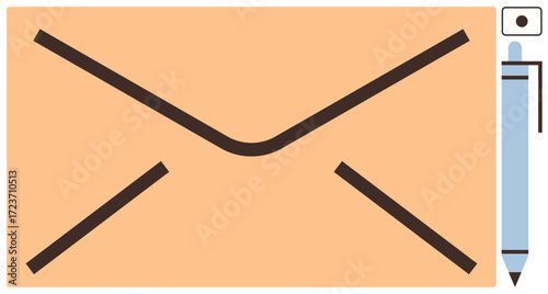 Large envelope alongside a pen conveys themes of written communication, message exchange, and correspondence. Ideal for email, contact, stationery, communication, messaging, business tasks