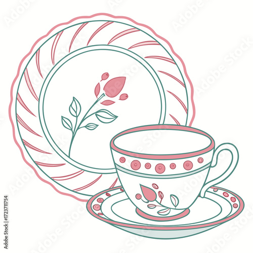 Vintage teacup and saucer set with rose design