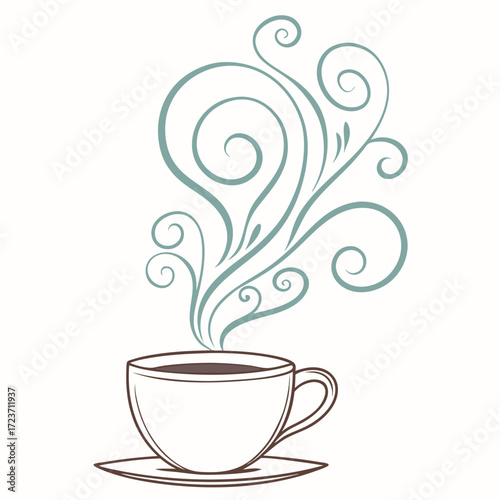 Simple teacup illustration with stylized steam design