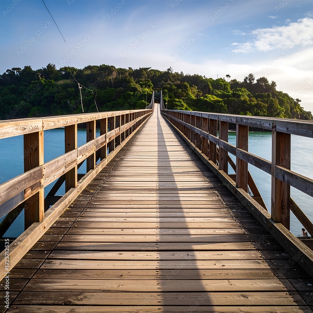 Fototapeta premium Wooden bridge spanning a tranquil body of water