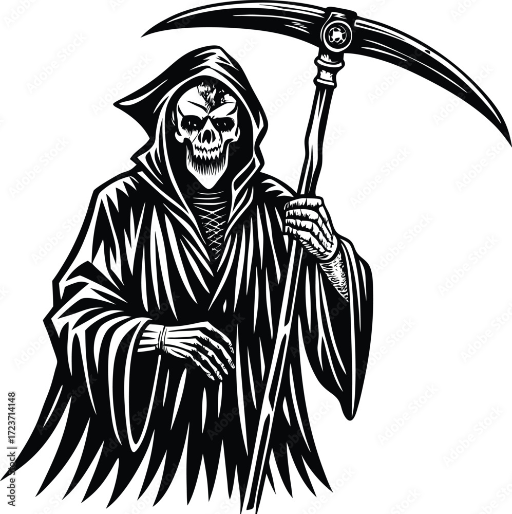 Naklejka premium Halloween grim reaper holding a scythe