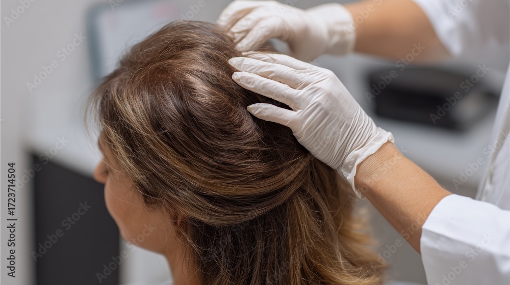 Naklejka premium Female hairdresser performing scalp treatment on client in modern salon environment