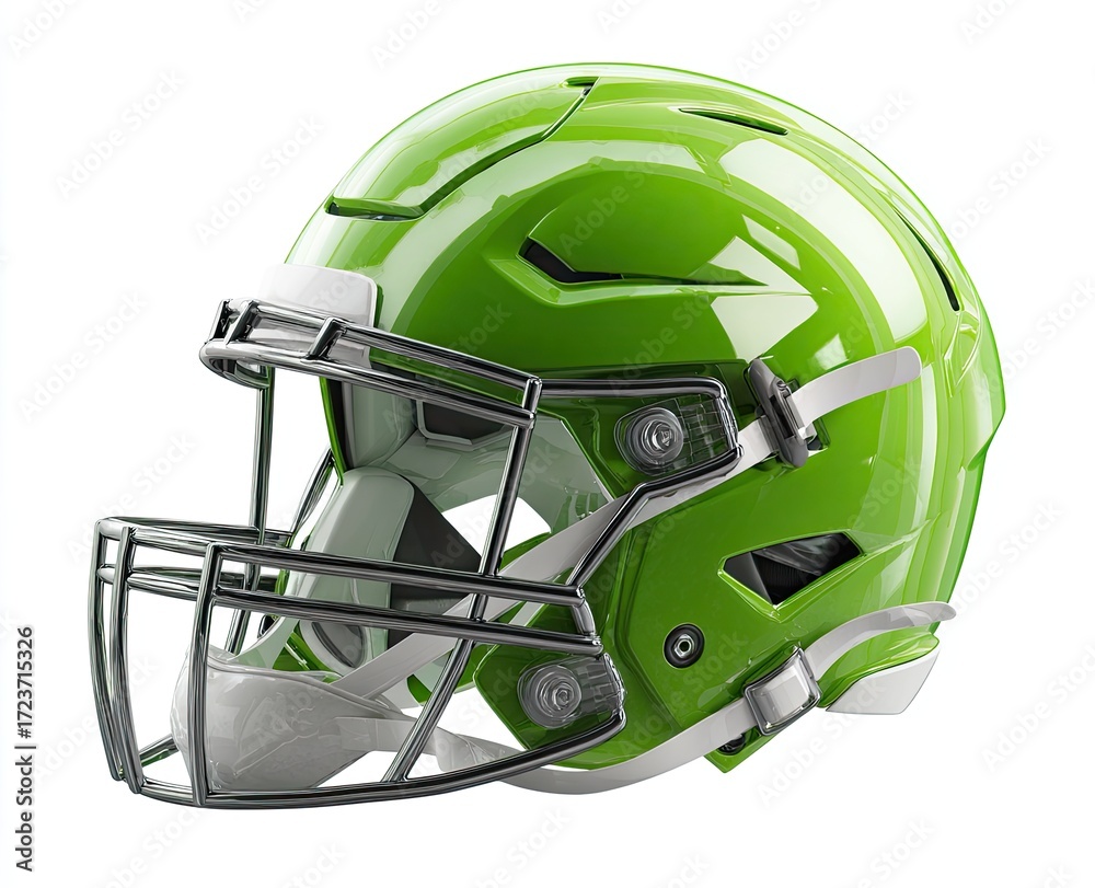 Fototapeta premium Bright lime green football helmet, profile view