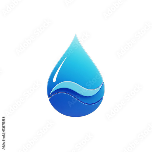 Abstract blue water drop with flowing waves, symbolizing purity and refreshment
