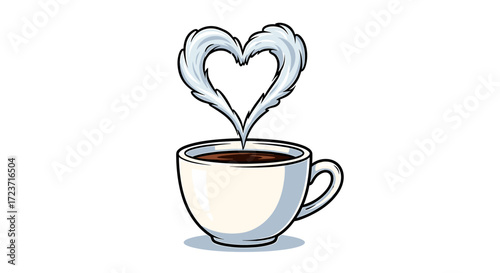 Coffee with love: Steaming heart from a beautiful porcelain cup