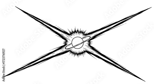 Abstract Planetary Explosion Graphic with Crossing Comet Streaks Illustration