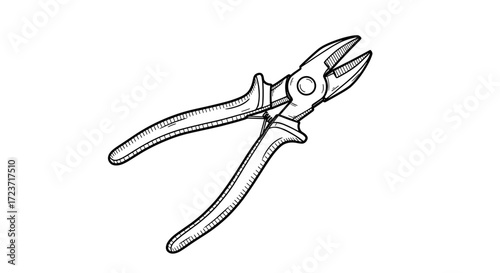 Detailed Hand-Drawn Illustration of Metal Wire Cutting Pliers Tool