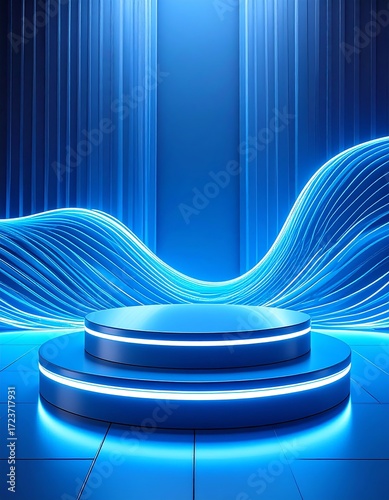 Blue glowing pedestal stage
