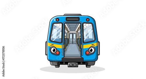 Cartoon Subway Train Car With Open Doors and Animated Eyes