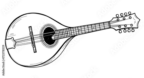 Elegant Mandolin Illustration: Captivating Musical Instrument Design in Black and White