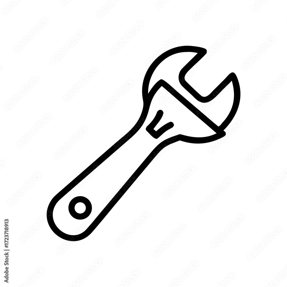 Fototapeta premium Adjustable spanner in minimalist line art style on white background 