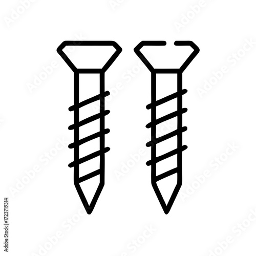 Two screws in black line art style for hardware and tools  