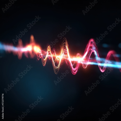 Abstract Energy Wave - Glowing Neon Sine Wave in Dark Space.