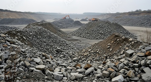 Large Rock Quarry with Piles of Stones.