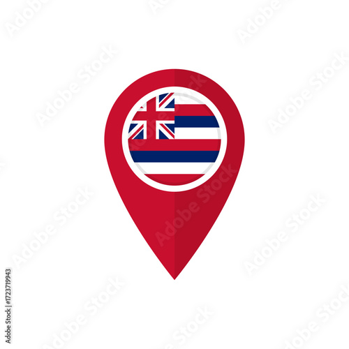 Map marker or pointer with Hawaiian flag. Location pin with flag of Hawaii state, US