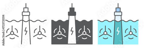 Tidal Power line and glyph icon, technology and alternative energy, hydroelectric sign, vector graphics, a linear pattern on a white background, eps 10.