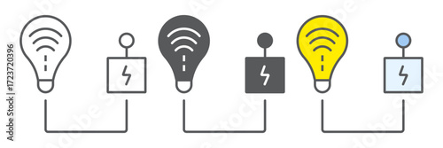 Intelligent energy control line and glyph icon, technology and solar, light bulb with controller sign, vector graphics, a linear pattern on a white background, eps 10.