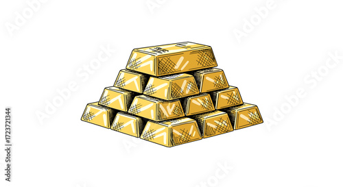 Stack of Gold Bars Illustration on a White Background