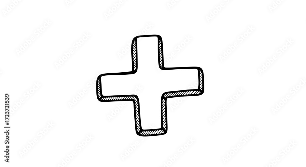 Fototapeta premium Hand Drawn Black and White Plus Sign Illustration