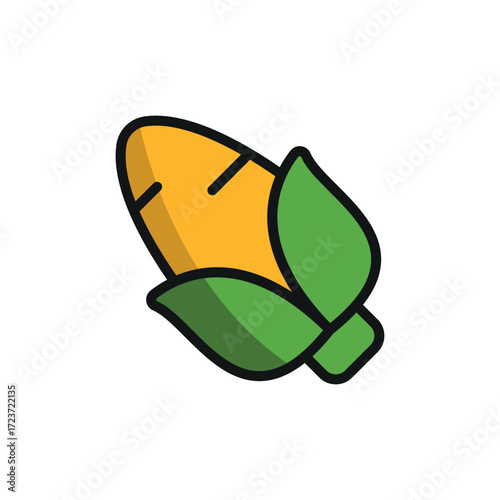 Corn icon in color with line style for farming, healthy food, and diet visuals.