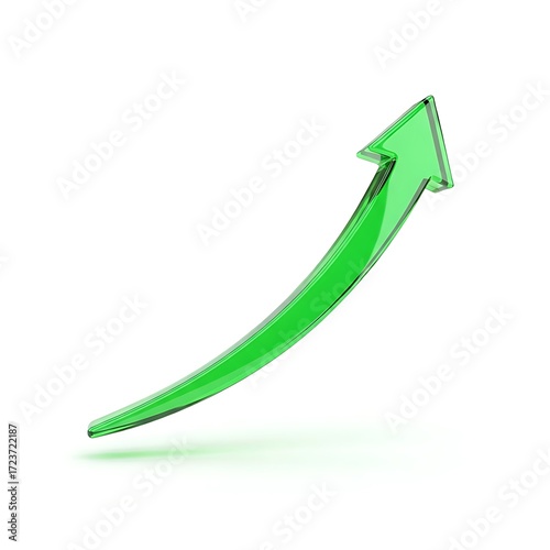 3d icon of a bright green arrow curving upwards on a white background