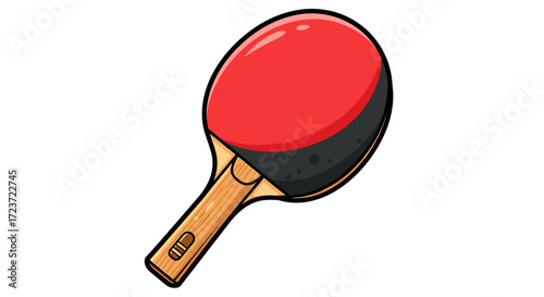 Cartoon Table Tennis Paddle with Red Rubber and Wood Handle