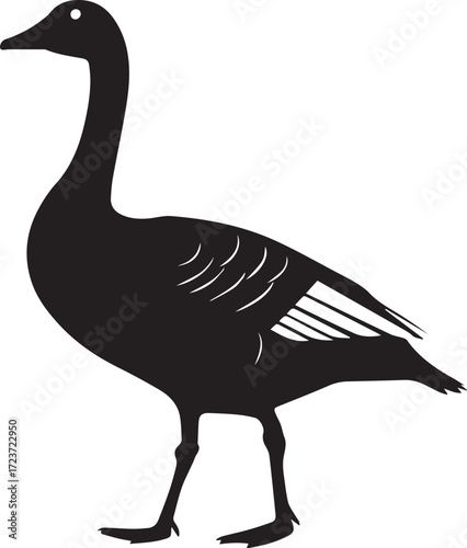 Black silhouette of a goose standing on white background