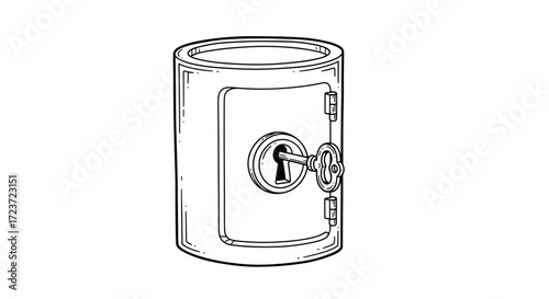 Safe Security: An illustration of a vintage safe with a key.