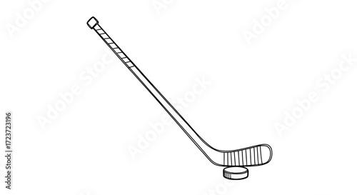Hockey Stick and Puck Illustration on a Clean White Background