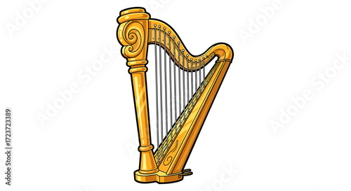Elegant Golden Harp Isolated on a Clean White Background