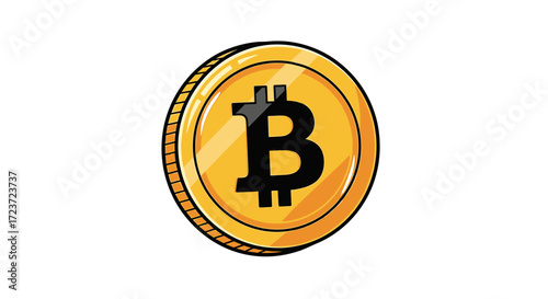Cartoon Bitcoin Coin, Cryptocurrency on a White Background