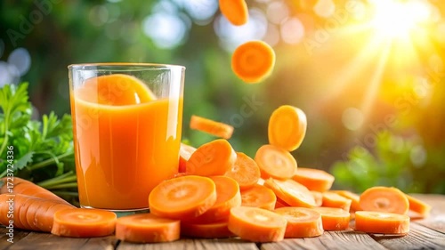 Fresh Carrot Juice, Sliced Carrots, Healthy Drink, Vitamin Boost, Summer Refreshment