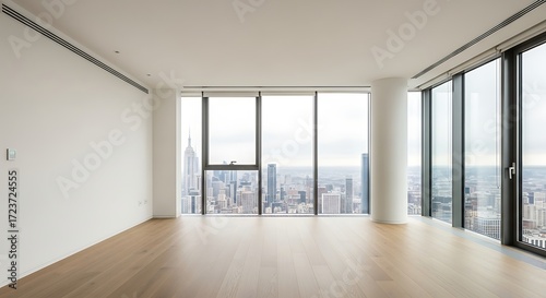 Wallpaper Mural Empty modern apartment with panoramic city views and large windows Torontodigital.ca