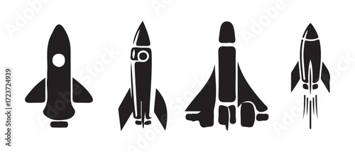Collection rocket ship icons, rocket launch icon vector, Launch spaceship or spacecraft, Rocket fast flying for space, vector illustration EPS 10.