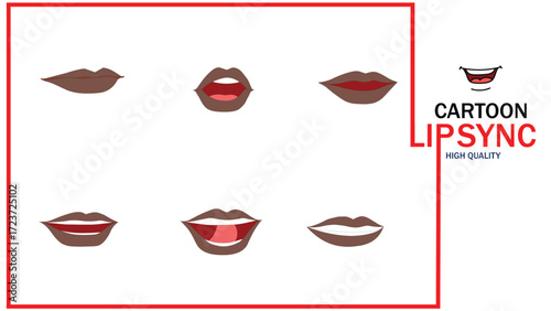 Lips Sync Set. Human lips Collection for lips Animation and synchronization. Sad, Smile, Angry, Laughing Mouth Vector Illustration.	
