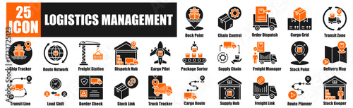 Logistics Management icon pack collection set for Ship Tracker, Route Network, Freight Station, Dispatch Hub, Cargo Pilot.