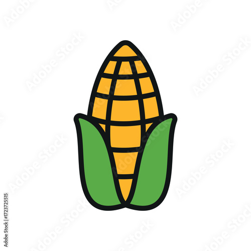 Corn icon in colorful line style for grocery, eco food, and agriculture designs.