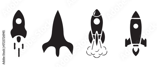 Collection rocket ship icons, rocket launch icon vector, Launch spaceship or spacecraft, Rocket fast flying for space, vector illustration EPS 10.