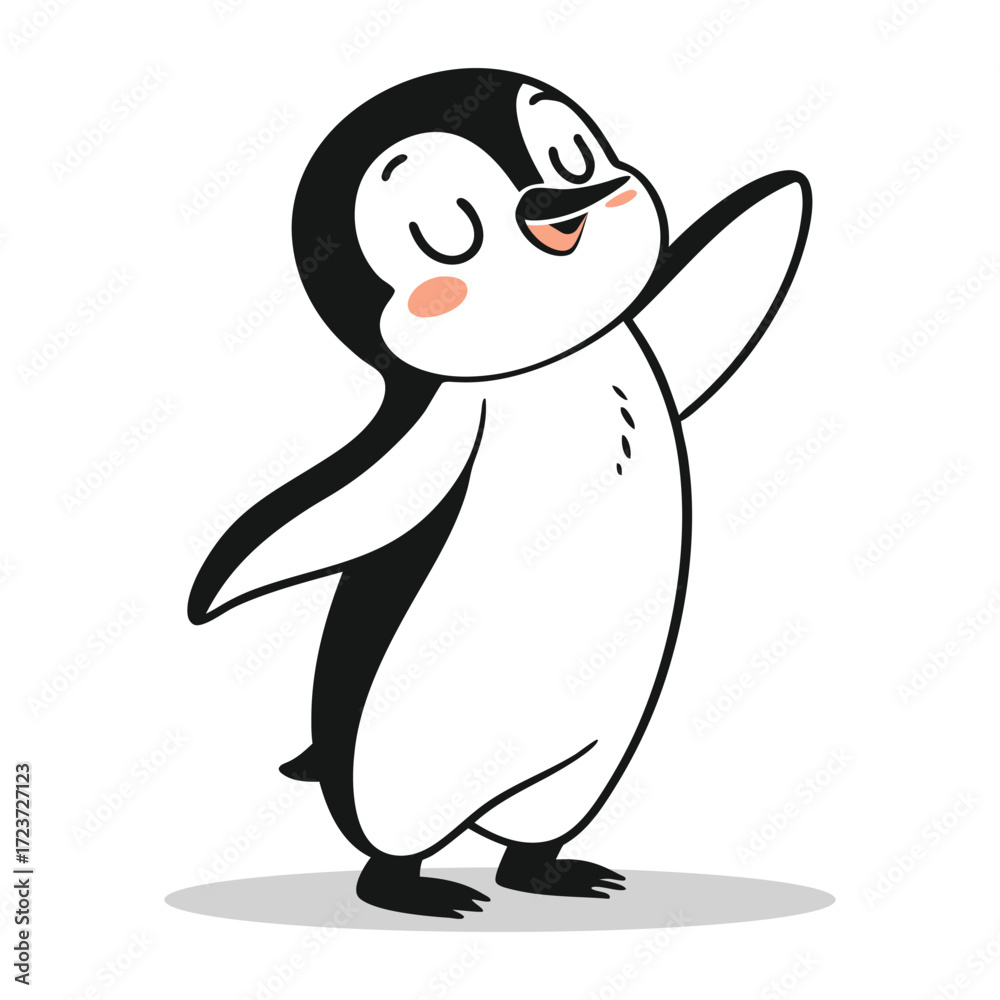 Naklejka premium Adorable Cartoon Penguin Character with Closed Eyes A Cute Illustration