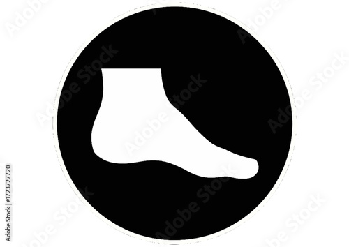Black foot silhouette icon symbolizing footsteps and tracking on a plain background
