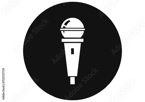 Stylized microphone icon on a light blue background, vector illustration 
