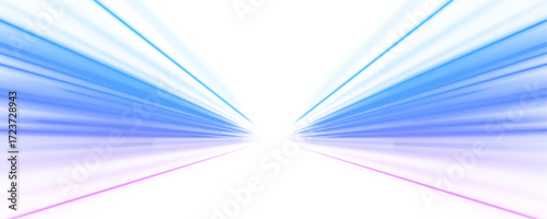 Speed motion concept with glowing blue and white lines stretching across a digital grid. Light streaks and blurs create a tunnel of energy. Abstract vector background in PNG.