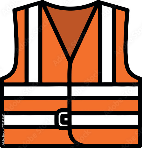 Bright vector illustration of an orange safety vest with reflective stripes, essential high-visibility protective workwear for industrial and construction site safety