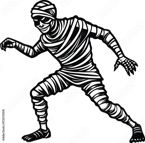 Halloween silhouettes black icon and character vector art of, an ancient egyptian mummy, wrapped in bandages, evokes a sense of horror and mystery, perfect for halloween and spooky themed events