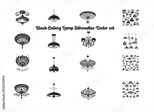 Modern Ceiling Lamp Silhouettes Vector – Pendant, Flush Mount, Stylish Lighting Elements