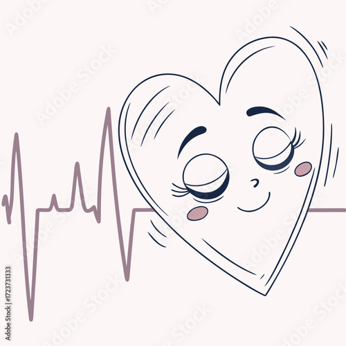 Smiling heart with heartbeat line, health concept