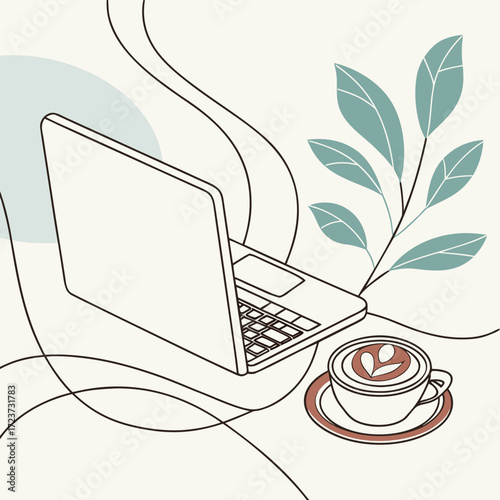 Laptop and coffee, remote work and study concept