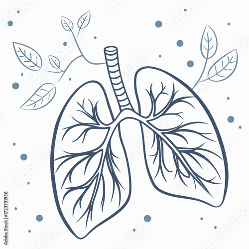 Illustration of lungs with leaves, respiratory health