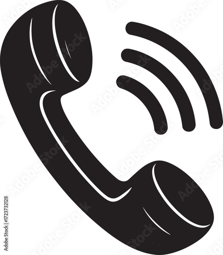 Black distressed telephone handset icon with signal waves on white background call communication
